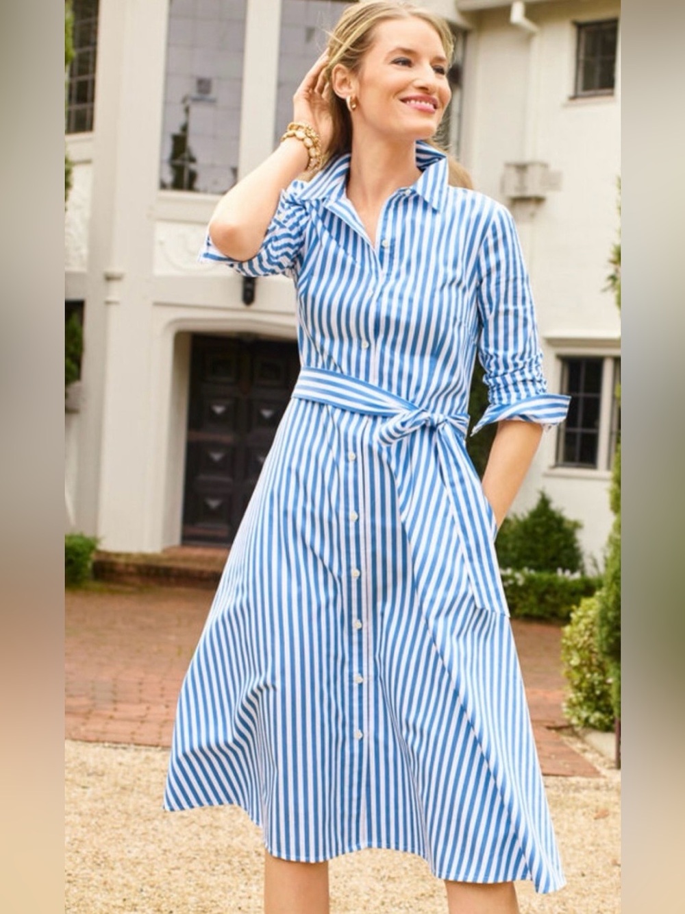 TALBOTS Classic Poplin Shirtdtess - Vertival Stripe Size 4P
